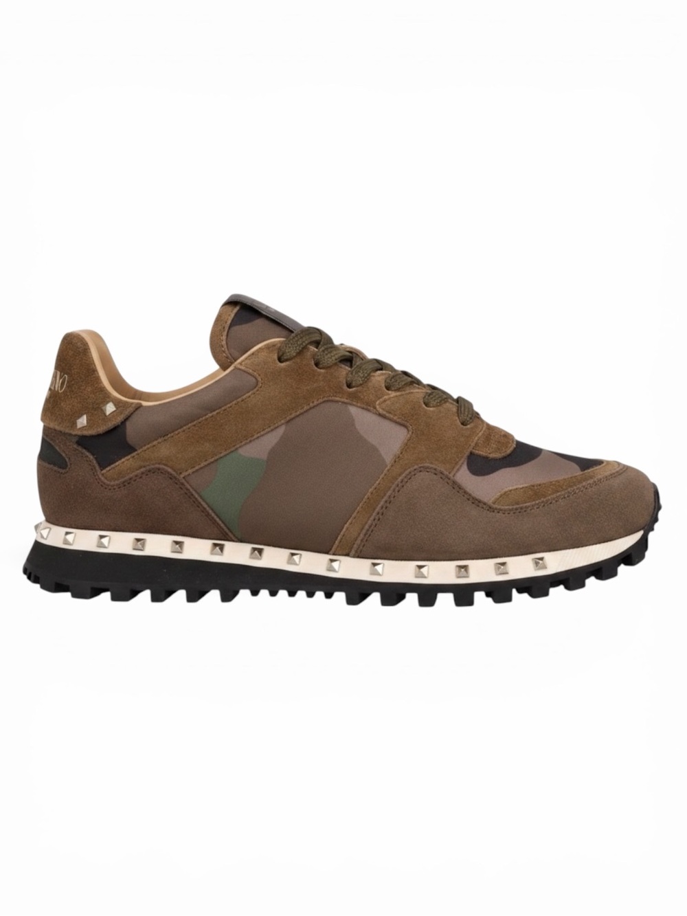 NWT Valentino Garavani Rockstud Accent Camo Suede Nylon Low Top Luxury Sneaker